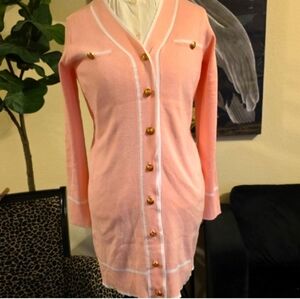 Pink and Gold Knit Cardigan Sweater with V-Neck